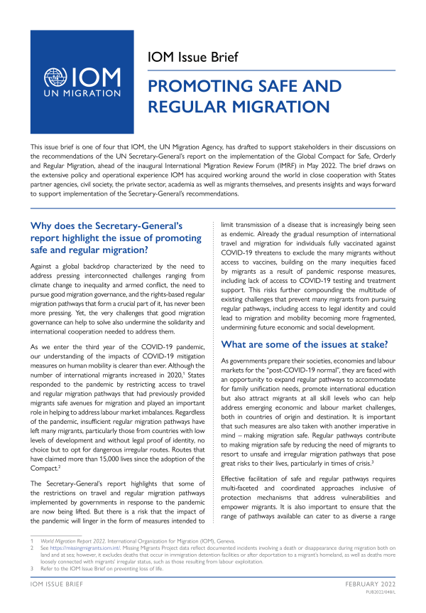 IOM Issue Brief: Promoting Safe and Regular Migration